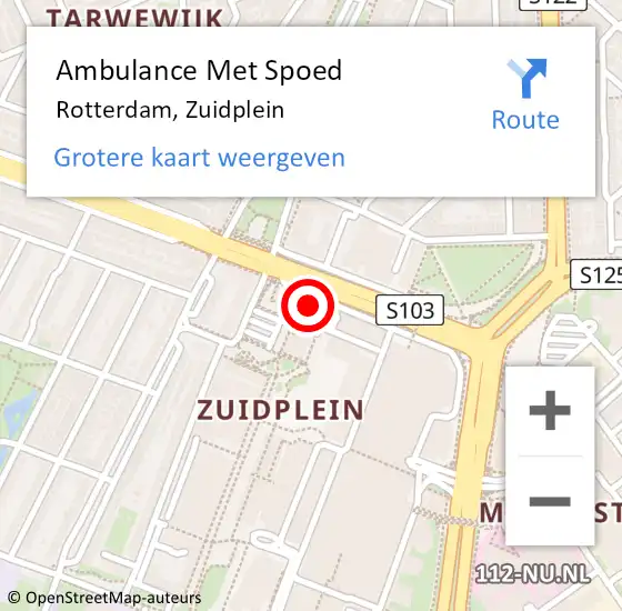 Locatie op kaart van de 112 melding: Ambulance Met Spoed Naar Rotterdam, Zuidplein op 22 maart 2024 16:46