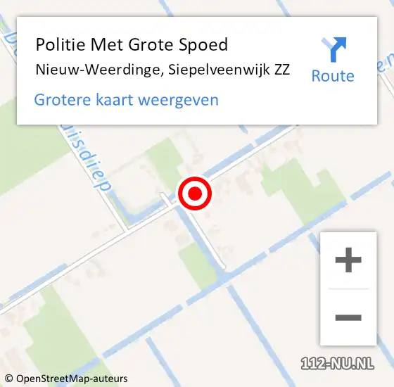 Locatie op kaart van de 112 melding: Politie Met Grote Spoed Naar Nieuw-Weerdinge, Siepelveenwijk ZZ op 22 maart 2024 16:54