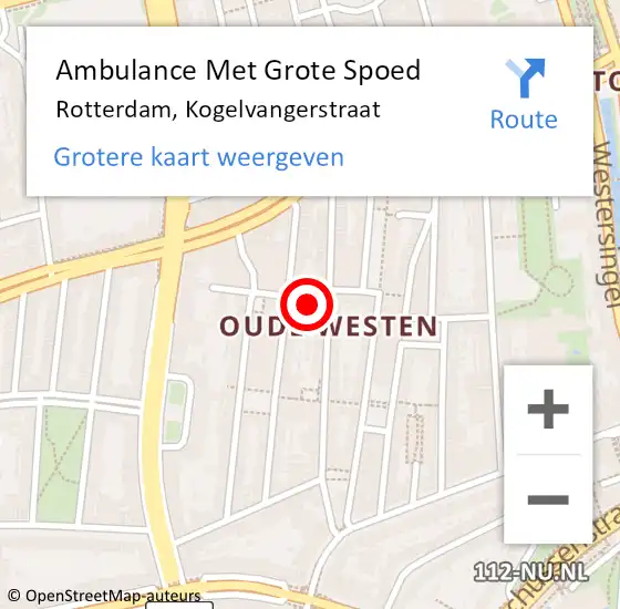 Locatie op kaart van de 112 melding: Ambulance Met Grote Spoed Naar Rotterdam, Kogelvangerstraat op 22 maart 2024 16:54