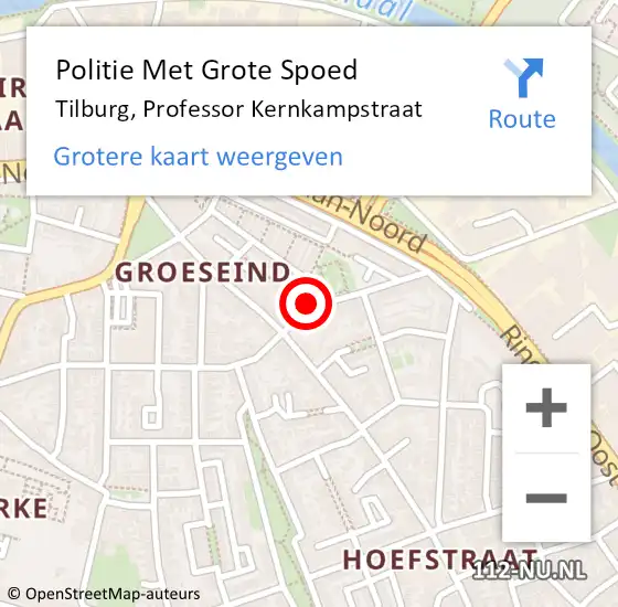 Locatie op kaart van de 112 melding: Politie Met Grote Spoed Naar Tilburg, Professor Kernkampstraat op 22 maart 2024 17:32