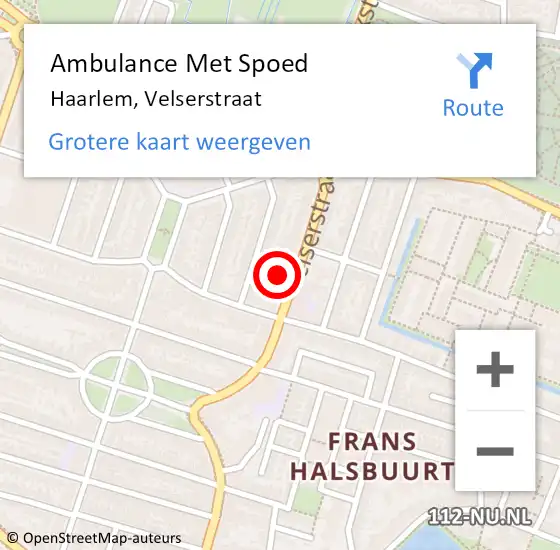 Locatie op kaart van de 112 melding: Ambulance Met Spoed Naar Haarlem, Velserstraat op 22 maart 2024 18:01