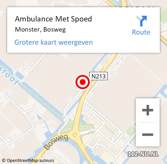 Locatie op kaart van de 112 melding: Ambulance Met Spoed Naar Monster, Bosweg op 22 maart 2024 18:29