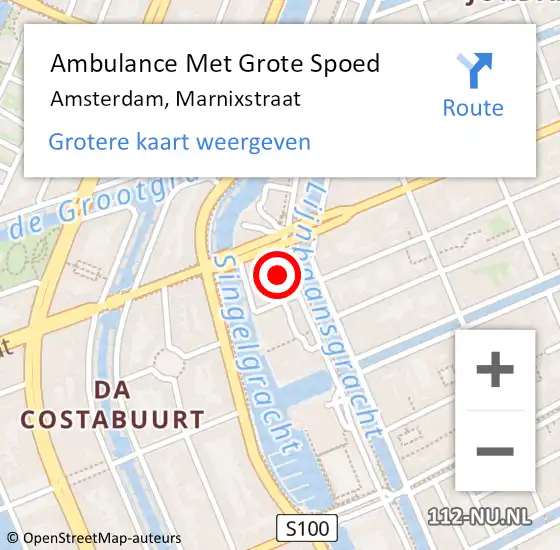 Locatie op kaart van de 112 melding: Ambulance Met Grote Spoed Naar Amsterdam, Marnixstraat op 22 maart 2024 18:37