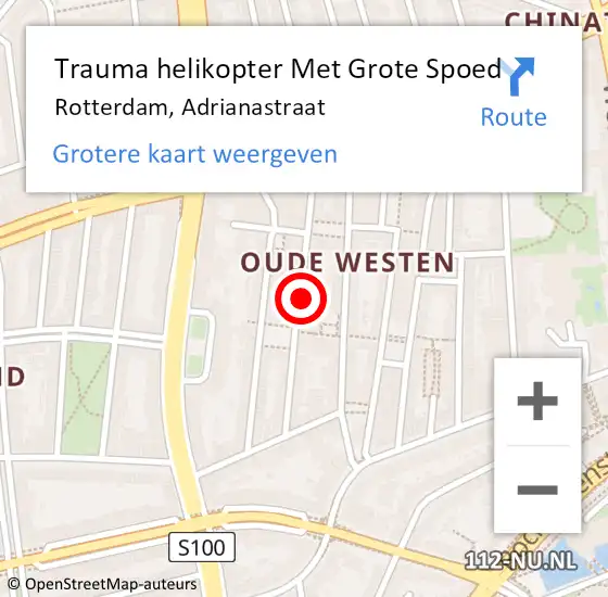Locatie op kaart van de 112 melding: Trauma helikopter Met Grote Spoed Naar Rotterdam, Adrianastraat op 22 maart 2024 18:42