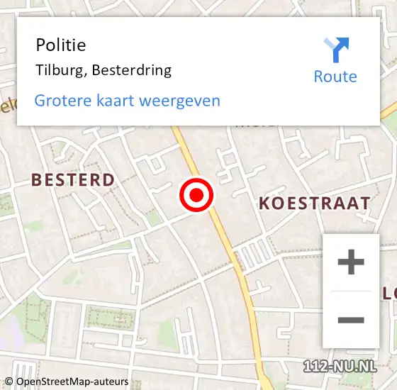 Locatie op kaart van de 112 melding: Politie Tilburg, Besterdring op 22 maart 2024 18:44