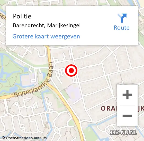 Locatie op kaart van de 112 melding: Politie Barendrecht, Marijkesingel op 22 maart 2024 18:54