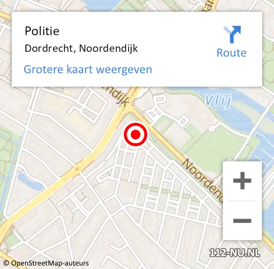 Locatie op kaart van de 112 melding: Politie Dordrecht, Noordendijk op 22 maart 2024 19:27