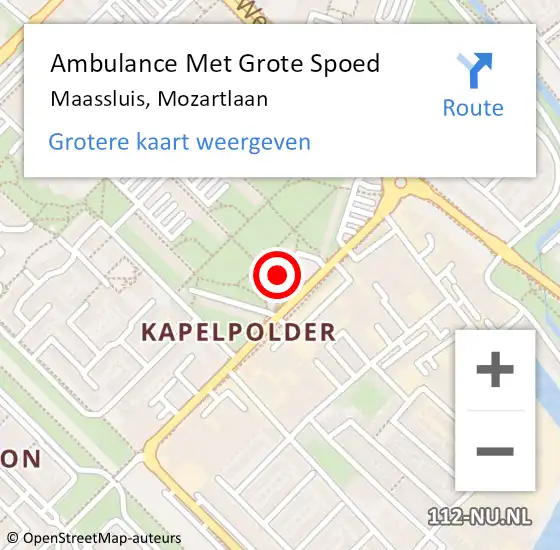 Locatie op kaart van de 112 melding: Ambulance Met Grote Spoed Naar Maassluis, Mozartlaan op 22 maart 2024 19:28