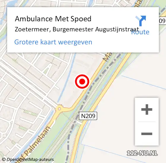 Locatie op kaart van de 112 melding: Ambulance Met Spoed Naar Zoetermeer, Burgemeester Augustijnstraat op 22 maart 2024 19:38