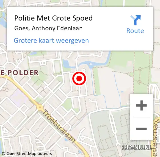 Locatie op kaart van de 112 melding: Politie Met Grote Spoed Naar Goes, Anthony Edenlaan op 22 maart 2024 20:17
