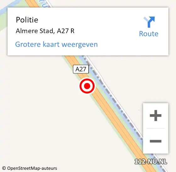 Locatie op kaart van de 112 melding: Politie Almere Stad, A27 R op 29 september 2014 22:52