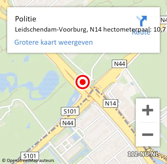 Locatie op kaart van de 112 melding: Politie Leidschendam-Voorburg, N14 hectometerpaal: 10,7 op 22 maart 2024 21:30