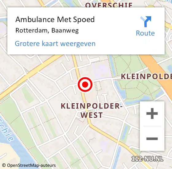 Locatie op kaart van de 112 melding: Ambulance Met Spoed Naar Rotterdam, Baanweg op 22 maart 2024 21:34