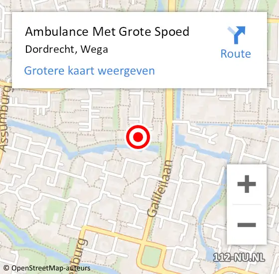 Locatie op kaart van de 112 melding: Ambulance Met Grote Spoed Naar Dordrecht, Wega op 22 maart 2024 21:36