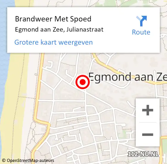 Locatie op kaart van de 112 melding: Brandweer Met Spoed Naar Egmond aan Zee, Julianastraat op 22 maart 2024 21:40