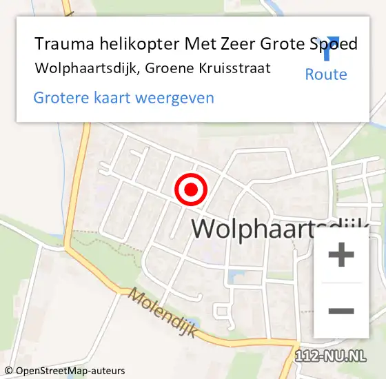 Locatie op kaart van de 112 melding: Trauma helikopter Met Zeer Grote Spoed Naar Wolphaartsdijk, Groene Kruisstraat op 22 maart 2024 21:58