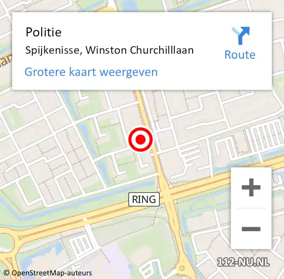 Locatie op kaart van de 112 melding: Politie Spijkenisse, Winston Churchilllaan op 22 maart 2024 22:14