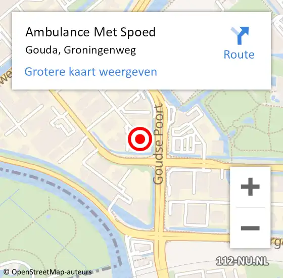 Locatie op kaart van de 112 melding: Ambulance Met Spoed Naar Gouda, Groningenweg op 23 maart 2024 00:13