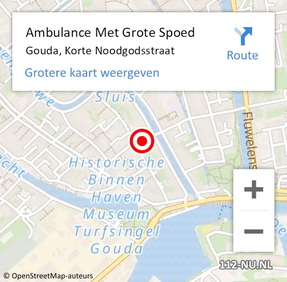 Locatie op kaart van de 112 melding: Ambulance Met Grote Spoed Naar Gouda, Korte Noodgodsstraat op 23 maart 2024 01:15