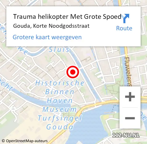 Locatie op kaart van de 112 melding: Trauma helikopter Met Grote Spoed Naar Gouda, Korte Noodgodsstraat op 23 maart 2024 01:22