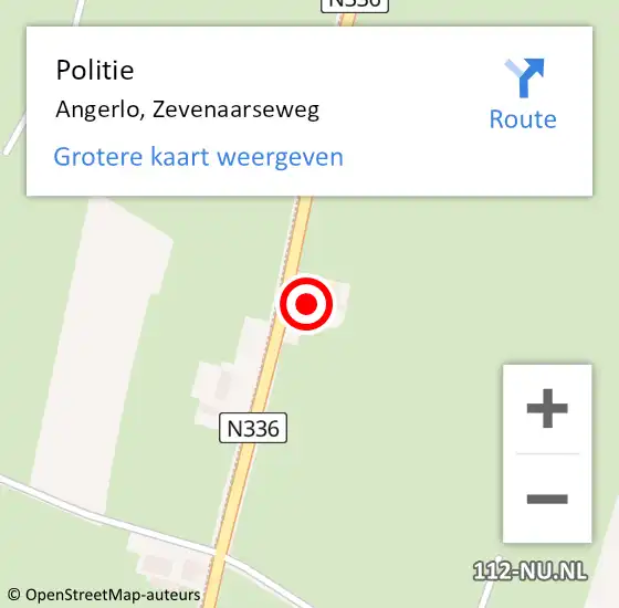 Locatie op kaart van de 112 melding: Politie Angerlo, Zevenaarseweg op 23 maart 2024 01:24