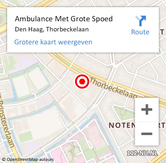 Locatie op kaart van de 112 melding: Ambulance Met Grote Spoed Naar Den Haag, Thorbeckelaan op 23 maart 2024 02:06