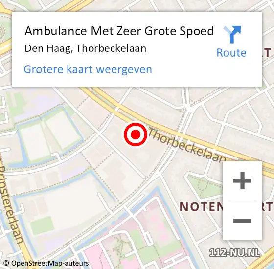 Locatie op kaart van de 112 melding: Ambulance Met Zeer Grote Spoed Naar Den Haag, Thorbeckelaan op 23 maart 2024 02:08
