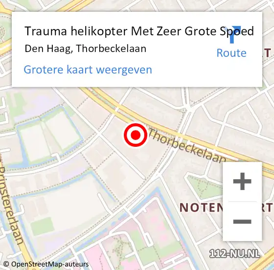 Locatie op kaart van de 112 melding: Trauma helikopter Met Zeer Grote Spoed Naar Den Haag, Thorbeckelaan op 23 maart 2024 02:08