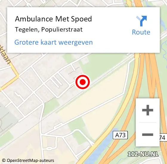 Locatie op kaart van de 112 melding: Ambulance Met Spoed Naar Tegelen, Populierstraat op 29 september 2014 23:36