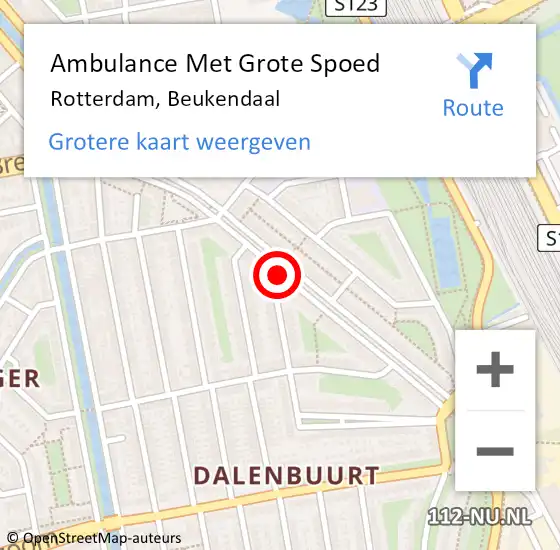 Locatie op kaart van de 112 melding: Ambulance Met Grote Spoed Naar Rotterdam, Beukendaal op 23 maart 2024 04:42