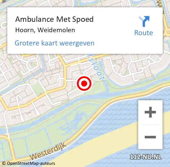 Locatie op kaart van de 112 melding: Ambulance Met Spoed Naar Hoorn, Weidemolen op 23 maart 2024 07:47