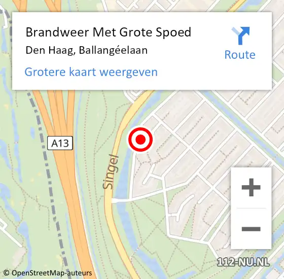 Locatie op kaart van de 112 melding: Brandweer Met Grote Spoed Naar Den Haag, Ballangéelaan op 23 maart 2024 08:01