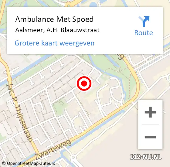 Locatie op kaart van de 112 melding: Ambulance Met Spoed Naar Aalsmeer, A.H. Blaauwstraat op 23 maart 2024 08:05