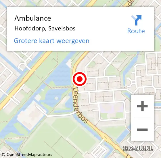 Locatie op kaart van de 112 melding: Ambulance Hoofddorp, Savelsbos op 23 maart 2024 09:20