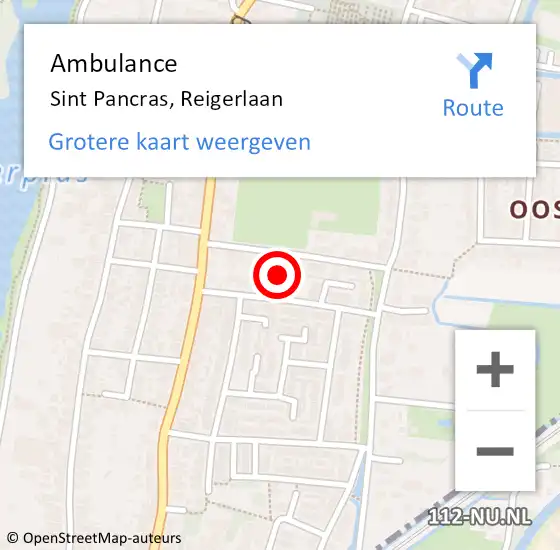 Locatie op kaart van de 112 melding: Ambulance Sint Pancras, Reigerlaan op 23 maart 2024 09:33