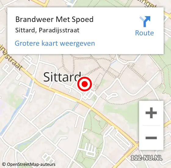 Locatie op kaart van de 112 melding: Brandweer Met Spoed Naar Sittard, Paradijsstraat op 23 maart 2024 09:46