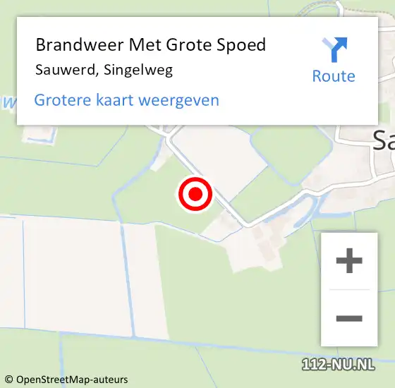 Locatie op kaart van de 112 melding: Brandweer Met Grote Spoed Naar Sauwerd, Singelweg op 23 maart 2024 09:47