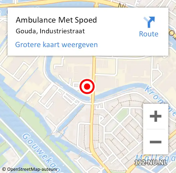 Locatie op kaart van de 112 melding: Ambulance Met Spoed Naar Gouda, Industriestraat op 23 maart 2024 10:02