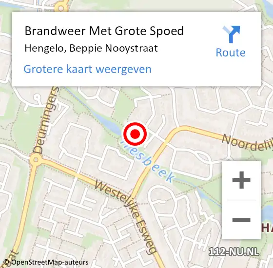 Locatie op kaart van de 112 melding: Brandweer Met Grote Spoed Naar Hengelo, Beppie Nooystraat op 23 maart 2024 10:03