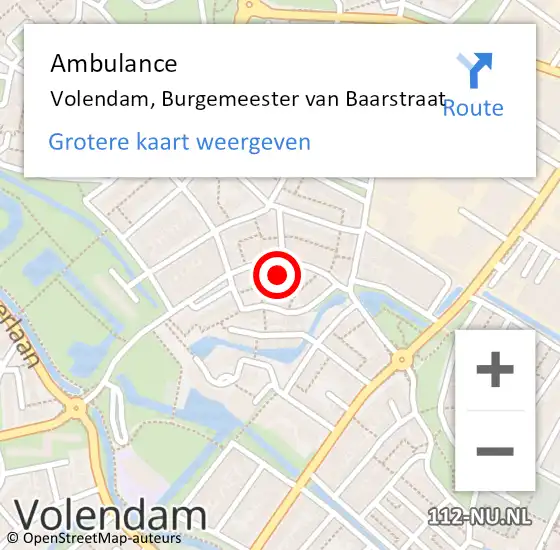 Locatie op kaart van de 112 melding: Ambulance Volendam, Burgemeester van Baarstraat op 23 maart 2024 10:14