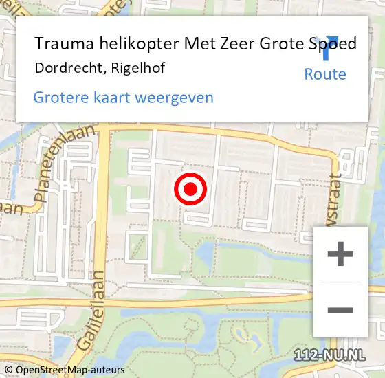 Locatie op kaart van de 112 melding: Trauma helikopter Met Zeer Grote Spoed Naar Dordrecht, Rigelhof op 23 maart 2024 10:22
