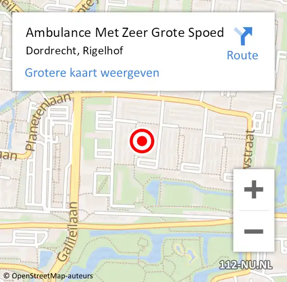 Locatie op kaart van de 112 melding: Ambulance Met Zeer Grote Spoed Naar Dordrecht, Rigelhof op 23 maart 2024 10:23
