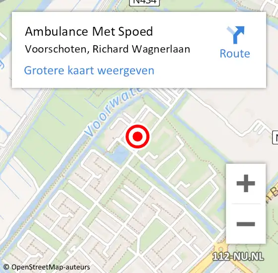 Locatie op kaart van de 112 melding: Ambulance Met Spoed Naar Voorschoten, Richard Wagnerlaan op 23 maart 2024 10:31
