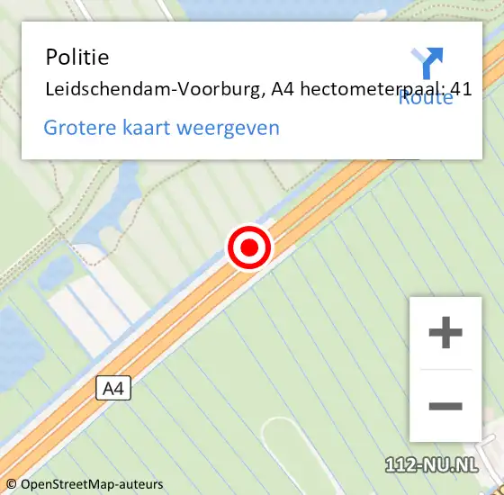 Locatie op kaart van de 112 melding: Politie Leidschendam-Voorburg, A4 hectometerpaal: 41 op 23 maart 2024 10:39