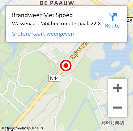 Locatie op kaart van de 112 melding: Brandweer Met Spoed Naar Wassenaar, N44 hectometerpaal: 22,8 op 23 maart 2024 11:02