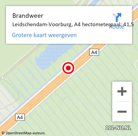 Locatie op kaart van de 112 melding: Brandweer Leidschendam-Voorburg, A4 hectometerpaal: 41,5 op 23 maart 2024 11:05