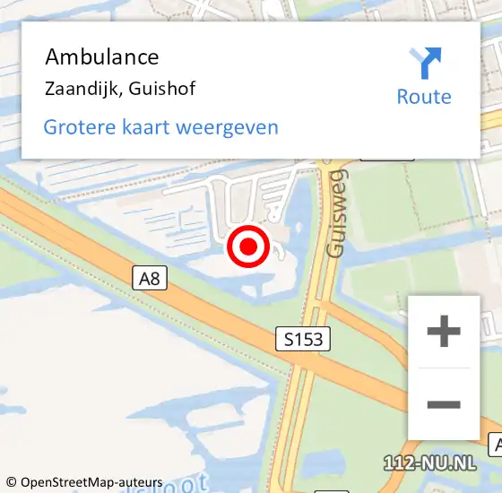 Locatie op kaart van de 112 melding: Ambulance Zaandijk, Guishof op 23 maart 2024 11:22