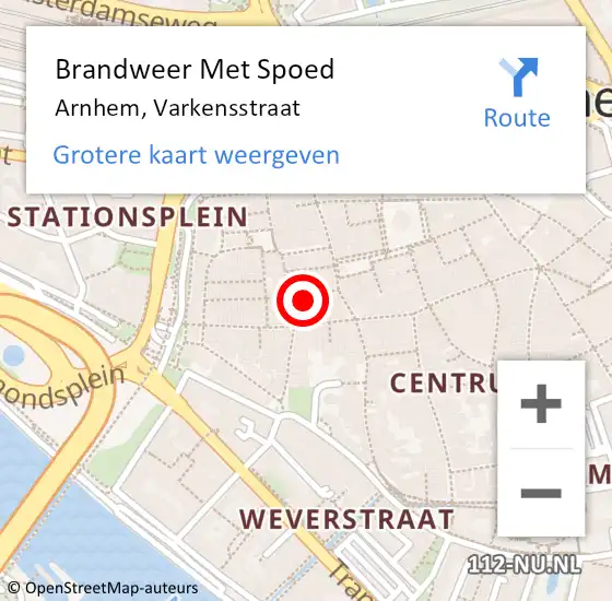 Locatie op kaart van de 112 melding: Brandweer Met Spoed Naar Arnhem, Varkensstraat op 23 maart 2024 11:32