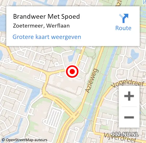 Locatie op kaart van de 112 melding: Brandweer Met Spoed Naar Zoetermeer, Werflaan op 23 maart 2024 11:54
