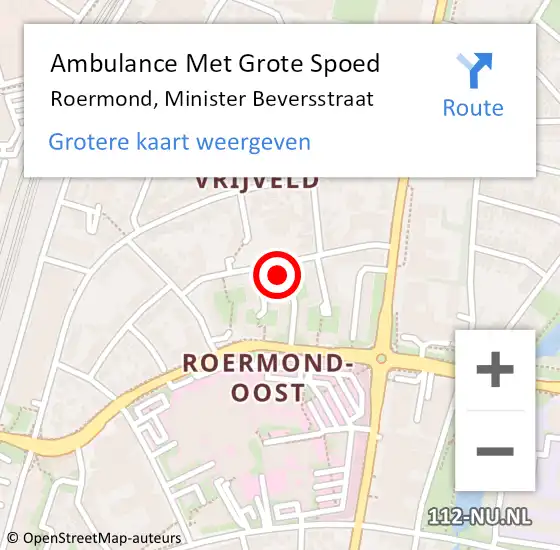 Locatie op kaart van de 112 melding: Ambulance Met Grote Spoed Naar Roermond, Minister Beversstraat op 23 maart 2024 12:10